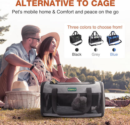 TSA Approved Pet Carrier in Cabin, 17"x11"x9.5" Soft Cat Carriers for Small Cats up to 12 lb, Top-Open Portable Dog Carrier with Litter Box and Anti-Scratch Mesh for Puppy up to 10 lb, Gray