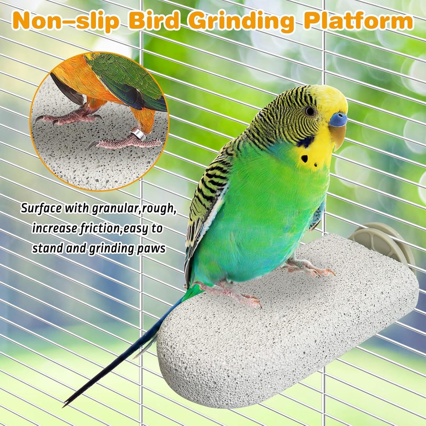 PINVNBY 3 PCS Large Bird Cage Perch Natural Parrot Beak Grinding Stone Calcium Parakeet Chew Toy Bird Stand Platform for Cockatiel Conure Lovebird Finch