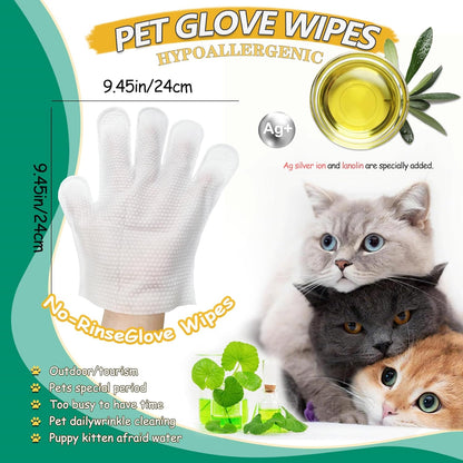 10 PCS Pet Cleaning and Deodorizing Bathing Grooming Glove Wipes for Dogs and Cats, Extra Thick Nourish Fur No-Rinse Grooming Wipes for Daily Care and Travel, Hypoallergenic