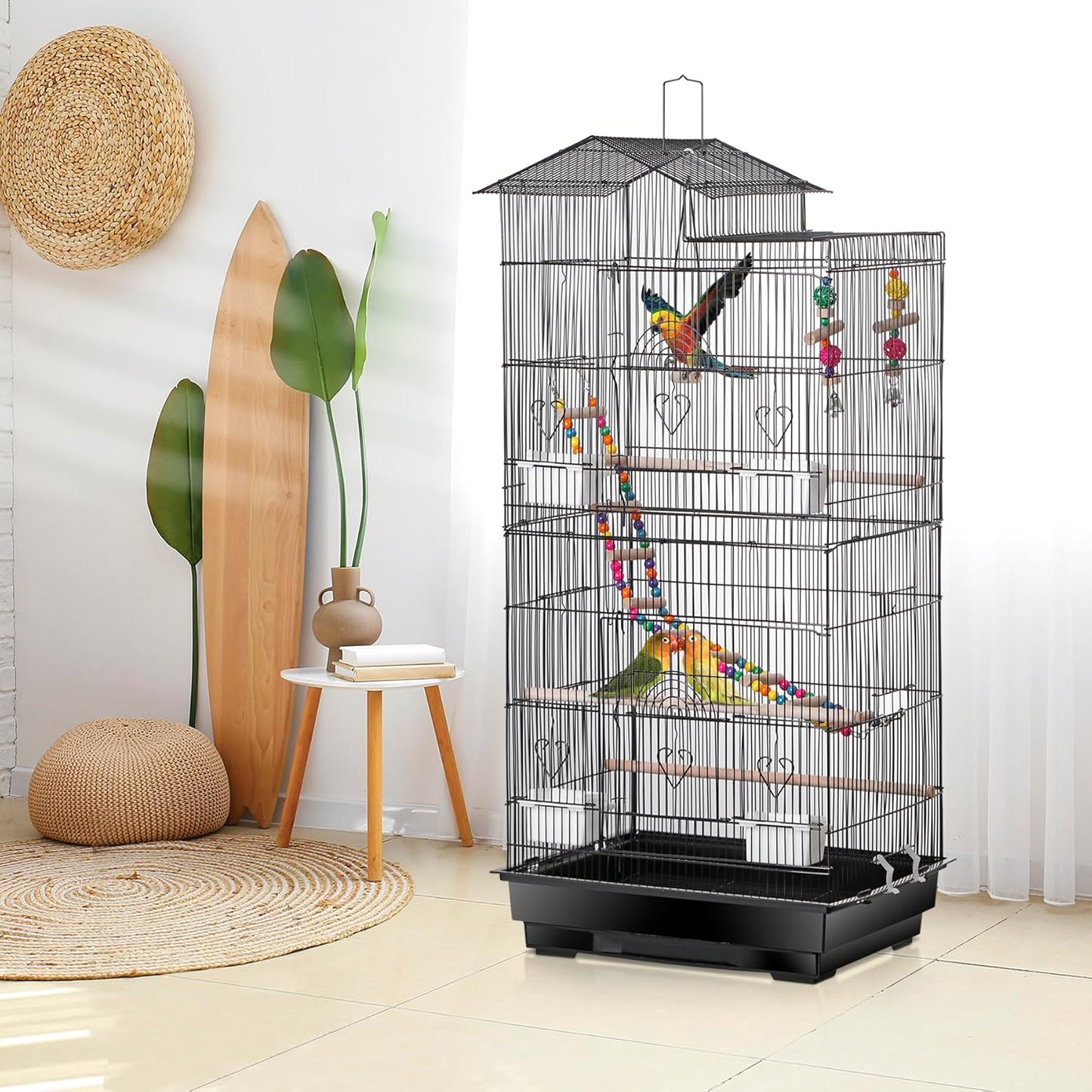 ZENY 39-inch Roof Top Large Flight Parrot Bird Cage for Small Quaker Cockatiel Canary Sun Parakeet Green Cheek Finch Budgie Lovebirds Wrought Iron Pet Bird Cage w/Toys
