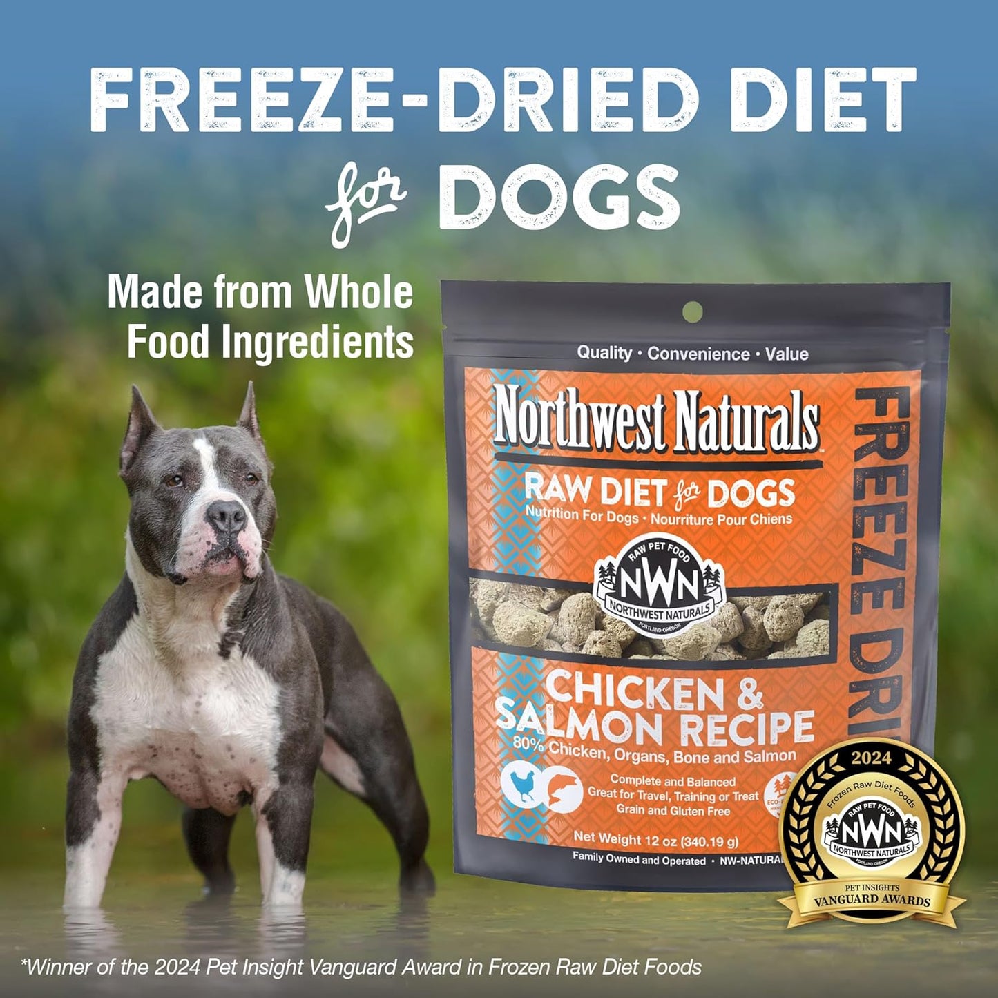 Northwest Naturals Freeze-Dried Chicken & Salmon Dog Food - Bite-Sized Nuggets - Grain-Free, High-Protein, Raw Diet, Human-Grade, Limited Ingredients, All Natural, Omega-3 for Skin & Coat - 12 Oz