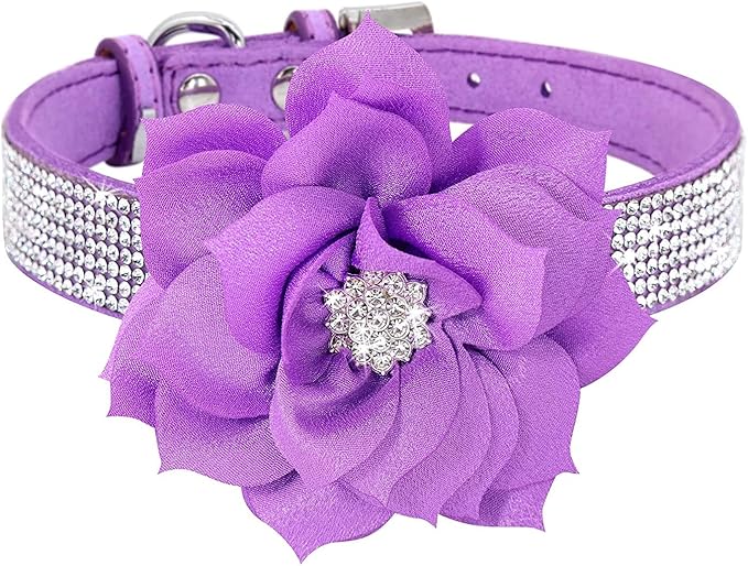 Rhinestone Dog Collar, Cute Dazzling Sparkling Soft Suede Leather Adjustable Pet Dog Cat Collar Crystal Diamond for Puppy Small Medium Large Dogs (XS:21-26cm, Purple-6)