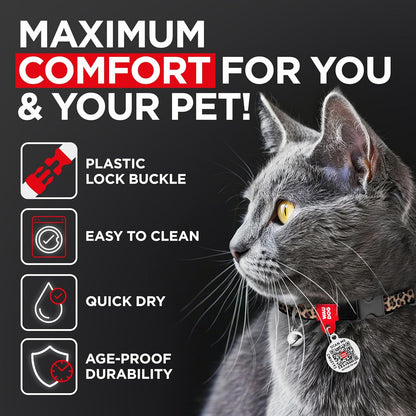 WAUDOG Nylon Cat Collar with Removable Bell and QR ID Tag for Small, Medium and Large Breeds Adjustable Long Lasting Durable Kitten Collars Boy & Girl