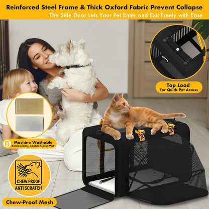 PAWZIDEA Expandable Pet Carrier Airline Approved, 18"×11"×11" Small Dog Carriers, Collapsible Top-Load Cat Carrier for 2 Cats Under Seat, Soft-Sided Puppy & Animal Travel Bag, ID Card, Up to 15lbs