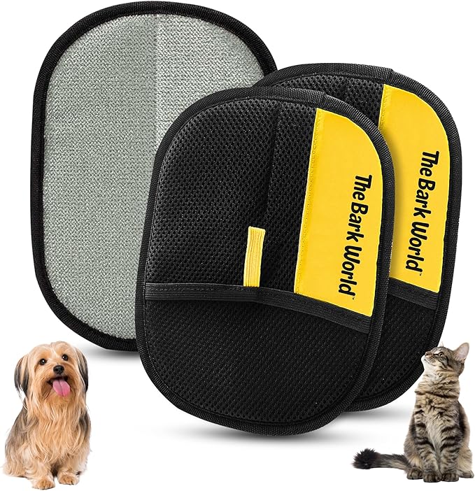 Pet Hair Removal Glove 2-Pack – Reusable Dog & Cat Fur Remover Mitts – Electrostatic Lint Removal Tool for Furniture, Clothing, Carpet & Car Seats