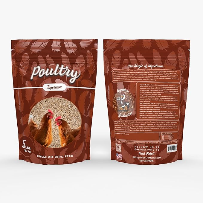 Mycelium Premium Oat Groats – Organic, Non-GMO, High Nutritional Value Poultry Food for Chickens, Ducks, & Turkeys, Sourced from Local USA Farms, Sustainable Farming, 5 lbs
