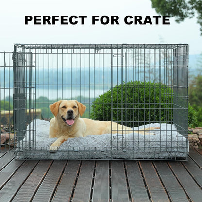 Bedfolks Waterproof Crate Bed, Plush Pad With Removable Cover, Faux Fur for XXL Dogs, Fluffy Washable Kennel Bed 47"x29", Solid Light Grey
