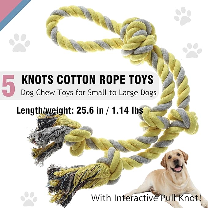 Rope Toy for Dogs，Large Dog Rope Toys for Aggressive Chewers, Heavy Duty Dog Toys for Large Medium Breed, Indestructible Tough Chew Toys Tug of War Dog Toy Cotton Rope for Teeth Cleaning
