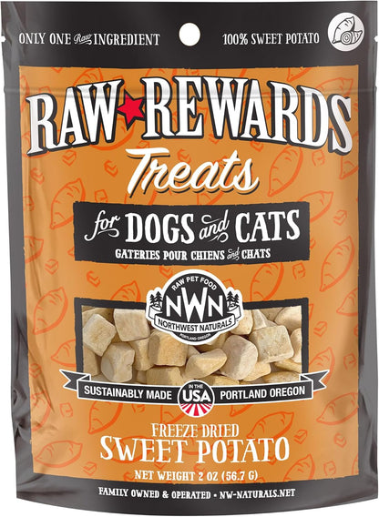Northwest Naturals Raw Rewards Freeze-Dried Sweet Potato Treats for Dogs and Cats - Bite-Sized Pieces - Healthy, 1 Ingredient, Human Grade Ingredients, All Natural, Proudly Made in USA, 2 Oz