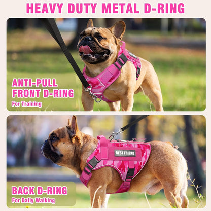 Tactical Dog Harness for Large Dogs,No Pull Military Dog Vest with Easy Control Handle&Molle,Adjustable Heavy Duty Pet Harness for K9 Working Hiking Training Daily Walking Camo Pink L