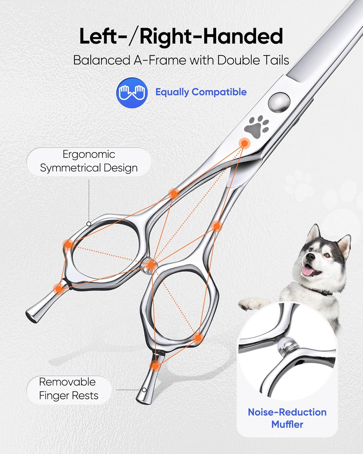 ULG 7.5" Curved, Compact Dog Grooming Scissors - Professional Pet Shears, Silver Stainless Steel