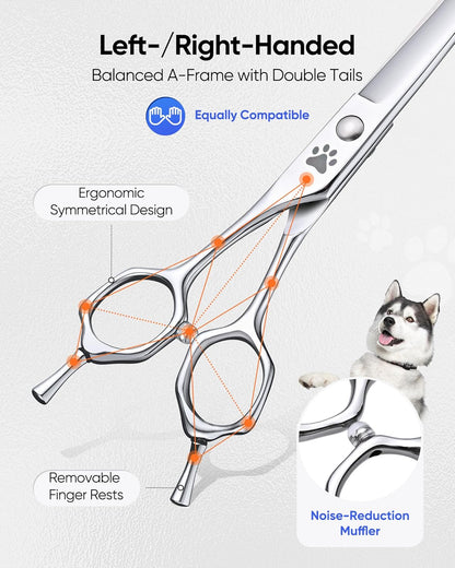 ULG 7.5" Curved, Compact Dog Grooming Scissors - Professional Pet Shears, Silver Stainless Steel