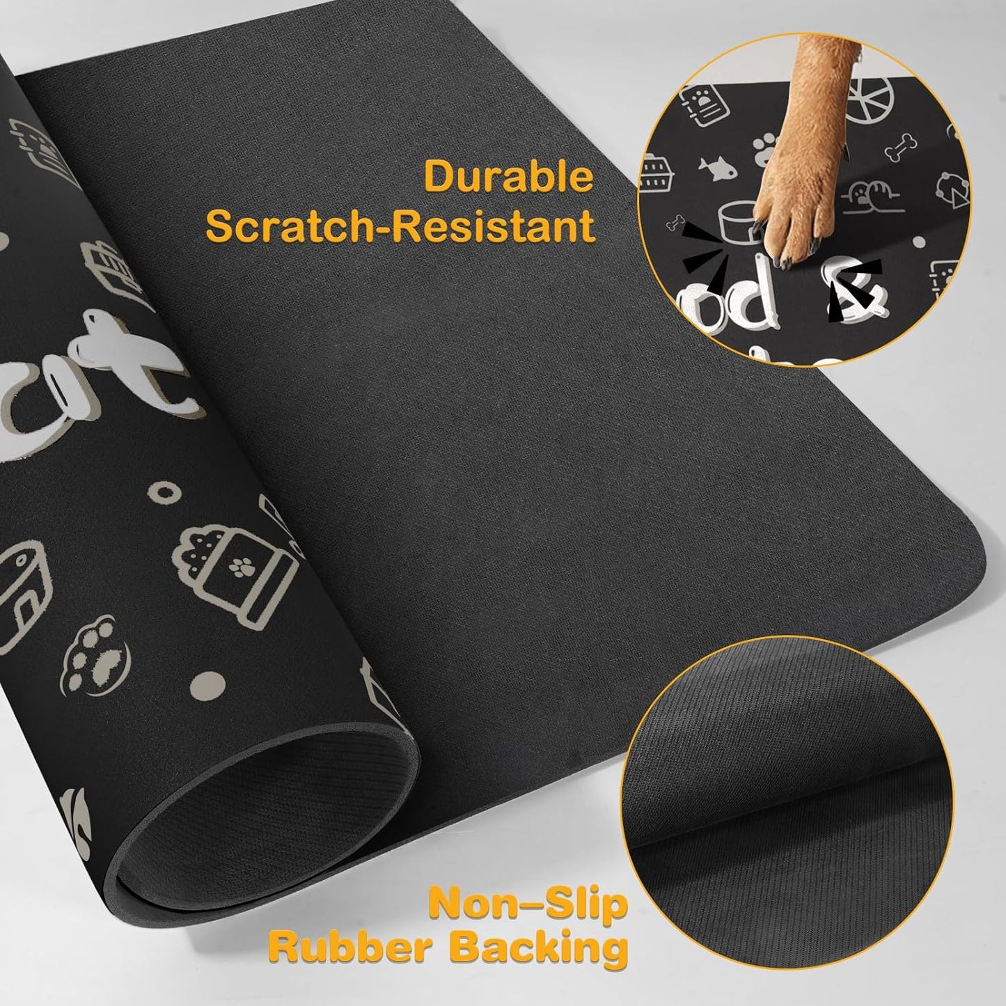Pet Feeding Mat,Dog Cat Mat for Food and Water,Dog Bowl Waterproof Placemat with Rubber Backing,Absorbent Quick Dry Water Dispenser Mat for Pet（Black 16"×24"）