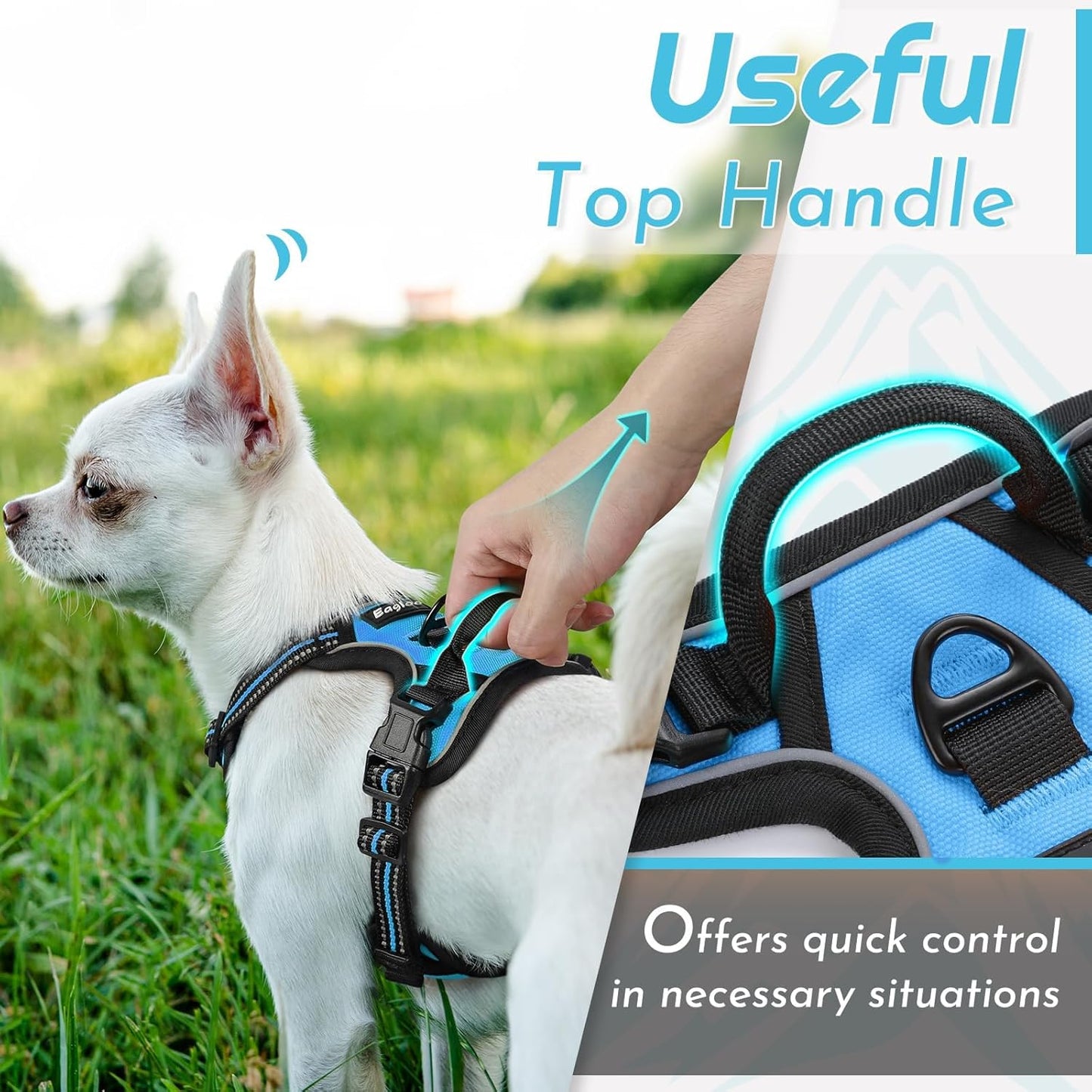 Eagloo Small Dog Harness No Pull, Service Vest with Reflective Strips and Control Handle, Adjustable and Comfortable for Walking, No Choke Pet Harness with 2 Metal Rings, Sky Blue, XS