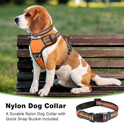 WINSEE Dog Harness No Pull, Pet Harnesses with Dog Collar, Adjustable Reflective Oxford Outdoor Vest, Front/Back Leash Clips for Small, Medium, Large, Extra Large Dogs, Easy Control Handle for Walking