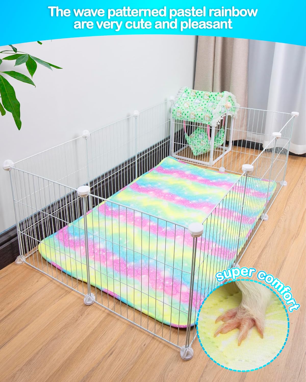 Guinea Pig Bedding,3Pack Washable & Super Absorbant Guinea Pig Cage Liner,Reusable Guinea Pig Pee Pads Anti Slip Guinea Pig Bedding for Small Animals Rabbits Hamster Rat Wave Rainbow