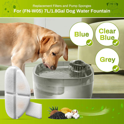 6 Pack Filters and Pump Sponges for 7L/1.8Gal Dog Water Bowl Dispenser(FN-W05), ZEKIRY Cat Water Fountain Filter, 4-Layer Filtration Pet Fountain Filters Replacement