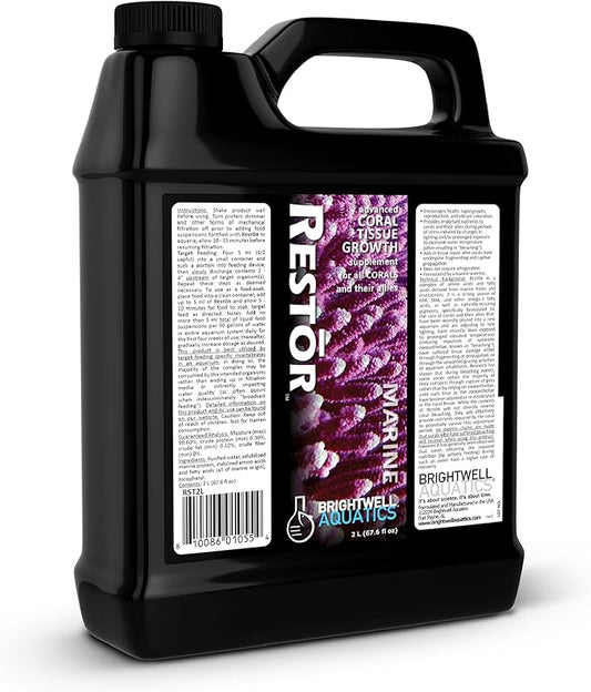 Brightwell Aquatics - Restor Liquid Coral Tissue Supplement - Fish Tank Reef Nutrition for Live Coral Growth Acceleration, Colour Vibrancy, & Restoration Additive - Saltwater Reef Supplies, 67.6 fl oz