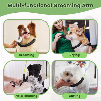 Adjustable Dog Grooming Arm with Clamps: 42" Height-Adjustable Pet Grooming Stand with Hammock and No-Sit Haunch Holders, Ideal for Home Grooming, Trimming, and Nail Clipping (Table Not Included)