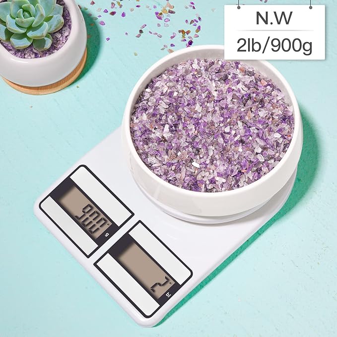 T4U Tumbled Chips Stones Crushed Crystal Quartz 2 LB, Irregular Shaped Gravels Pebble Healing Stones, DIY Smoothed Rock for Potted Plant,Resin Art,Vase Fillers Aquarium Gravel Rocks (Amethyst)