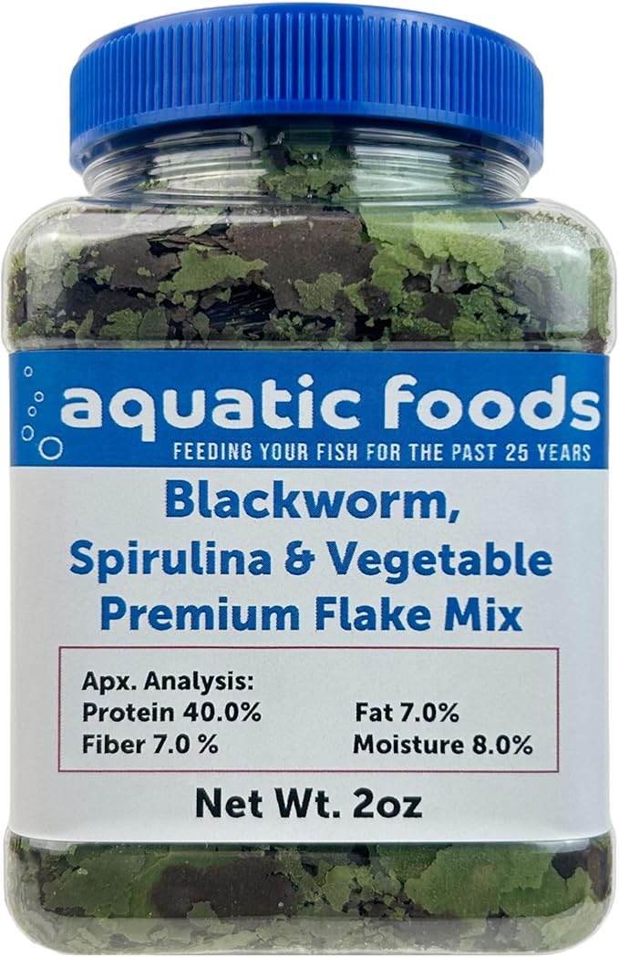 Aquatic Foods Inc. California Blackworm, Spirulina, Vegetable Premium Flakes for Discus, Cichlids All Community Tropical Fish Also Pellet Mix, Wafer Mix Included…2oz