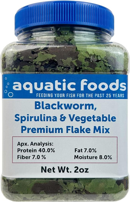 Aquatic Foods Inc. California Blackworm, Spirulina, Vegetable Premium Flakes for Discus, Cichlids All Community Tropical Fish Also Pellet Mix, Wafer Mix Included…2oz