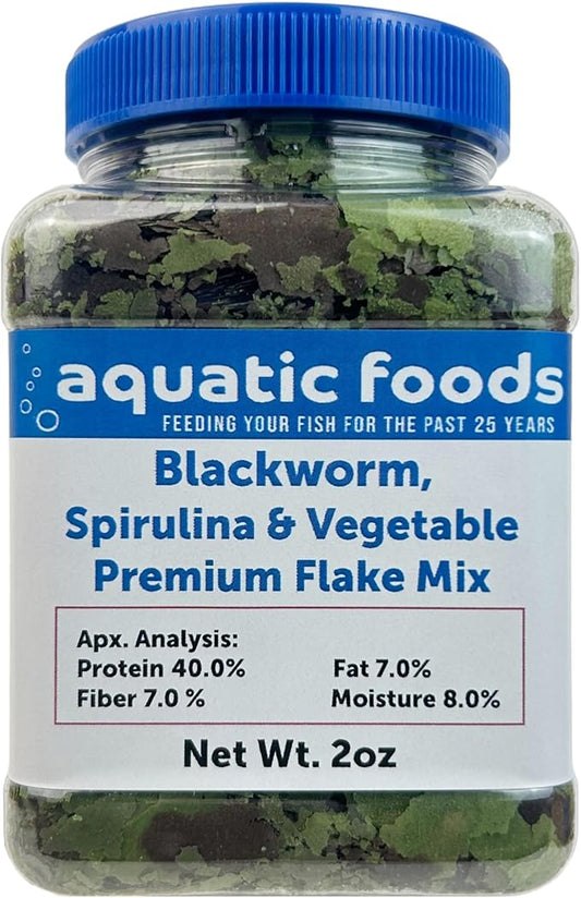 Aquatic Foods Inc. California Blackworm, Spirulina, Vegetable Premium Flakes for Discus, Cichlids All Community Tropical Fish Also Pellet Mix, Wafer Mix Included…2oz