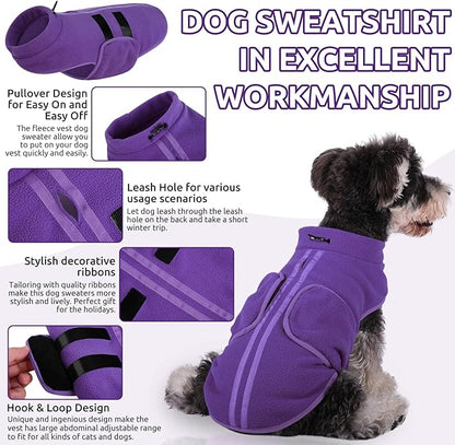 Queenmore Large Dog Sweaters, Soft Fleece Vest Pullover Dog Jacket with Leash Hole, Warm Winter Dog Clothes Cold Weather Doggy Dachshund Sweater for Large Dogs Cats Boy or Girl (Lavender, L)