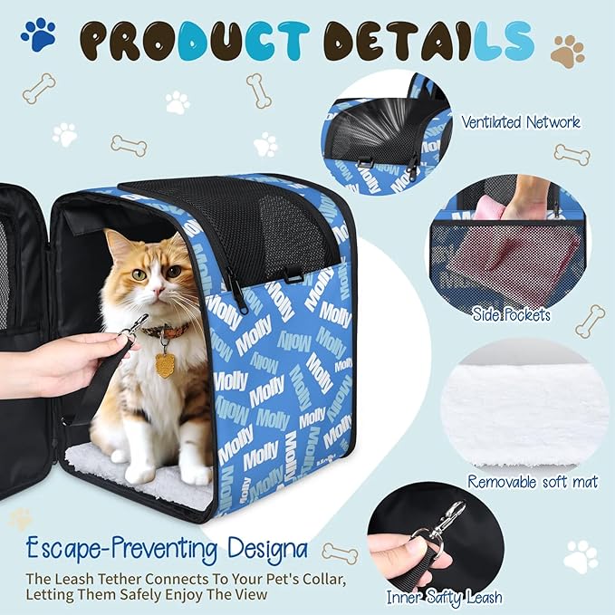 Cat Backpack Carrier-Customizable, Breathable Pet Carrier Backpack for Outdoor Travel/Vet Visits/Daily Use, Adjustable & Secure Design for Small Dogs and Cats Style2