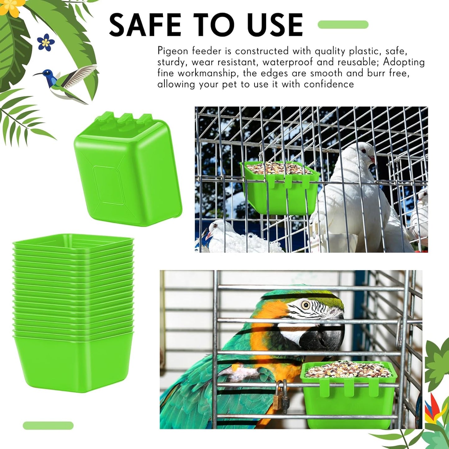 Maxdot 50 Pcs Cage Cups Chicken Feeder Cups 16 oz Hanging Bird Food Water Bowl Bunny Cage Feeding Dish for Pet Parrot Rooster Parakeet Gamefowl Poultry Pigeon(Green)