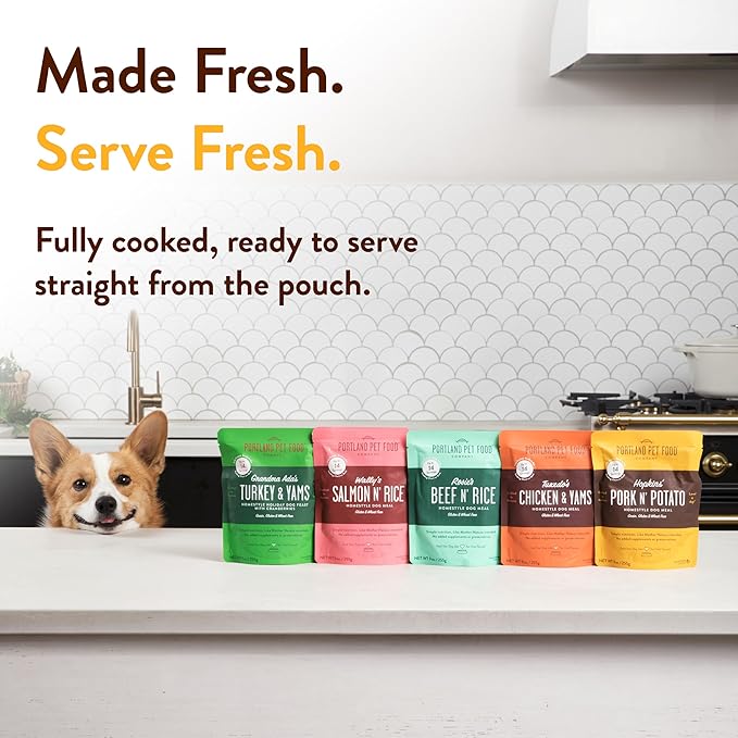Portland Pet Food Company Hopkin's Pork N’ Potato Fresh Dog Food Pouches - Human-Grade, Grain-Free Wet Meal Topper Mixer & Meals - Small & Large Breed Puppy & Senior Dogs - Made in The USA - 5 Pack