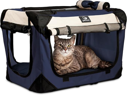 Soft-Sided Cat & Dog Pet Carrier, Large 24"x16"x16", Fits Large Cat, 2 Cats, or Medium Dog Comfortably, Great for Travel & Vet Visits, Privacy Windows, Removable Bed, Locking Zippers, Folds Flat