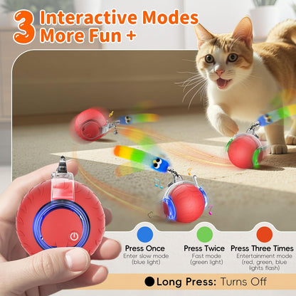 UPSKY Interactive Cat Toy Ball for Indoor Cats, Automatic Moving Electric Rolling Cat Ball Toy, 3-Speed Modes Smart Kitten Toys with Sounds, USB Rechargeable & Sturdy for Bored Kittens/Adult Cats