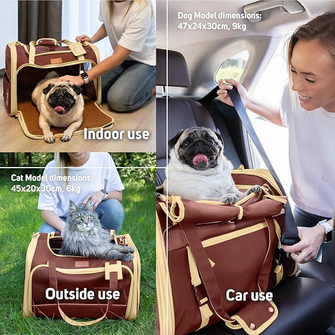 Large Cat Carrier Soft Dog Carrier for Small Dogs Pet Bag Carriers for Cat Dog Travel Bag Large Small Dog Puppy Kitten Rabbit Bunny Airline Approved for Traveling (M Brown)