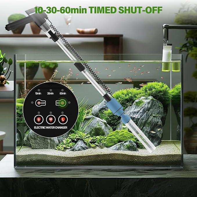 BOSTANA Aquarium Vacuum Gravel Cleaner,24W Electric Fish Tank Cleaning Tools,Multifunctional Fish Tank Gravel Cleaner Vacuum for Water Changer Wash Sand Circulation (Blue+Black)