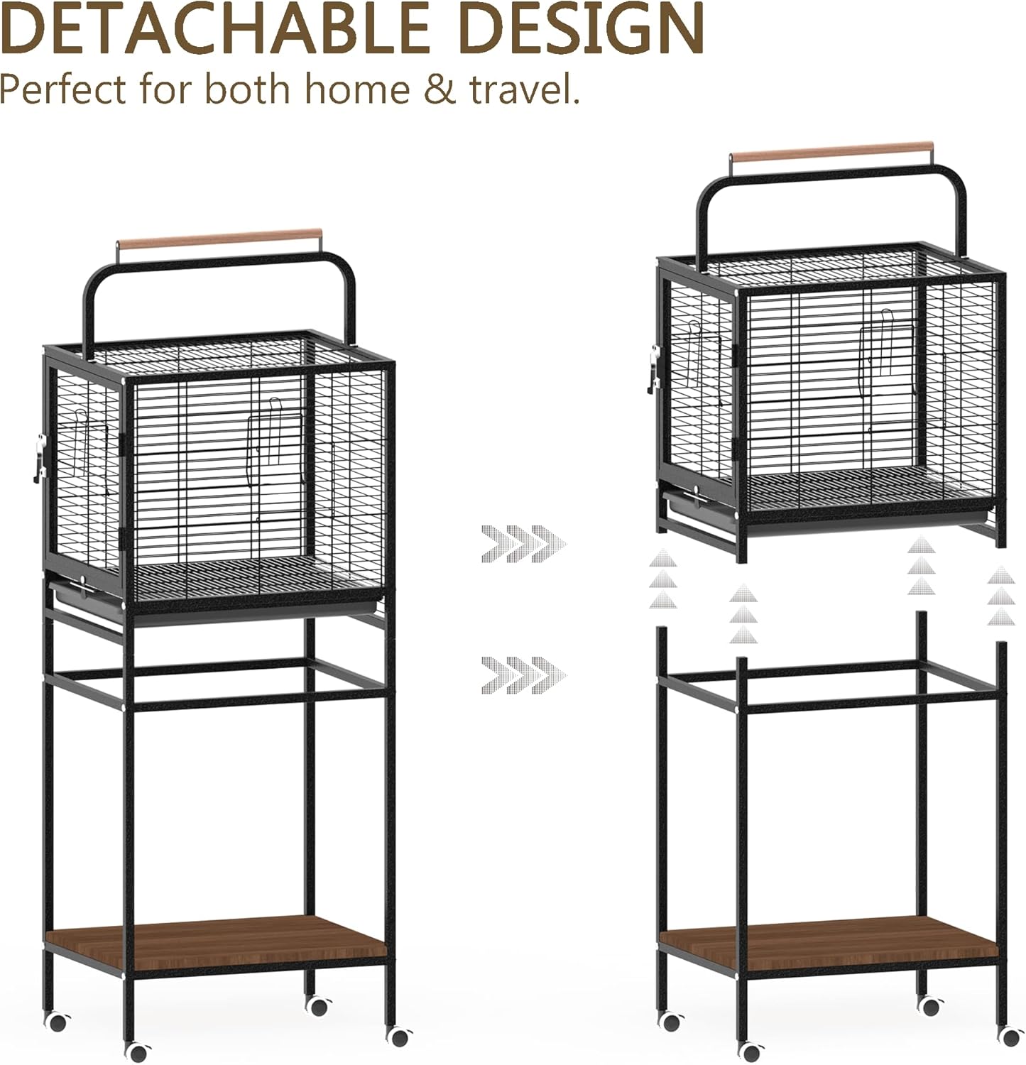 Bird Wrought Iron Cage, Home Style Detachable Travel Birdcage for Small and Medium Birds Parrots Lovebird Conures Cockatiel,Black,52-Inch