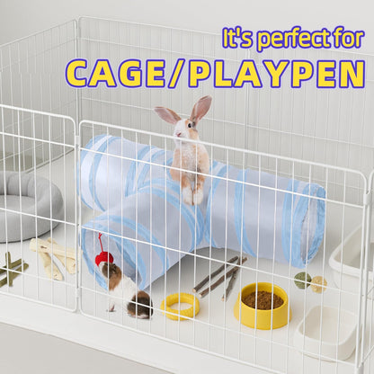 Bunny Tunnels & Tubes Collapsible 3 Way Rabbit Hideout with 13pcs Toys for Bunny Guinea Pig Hamster Chinchilla Hedgehog Rat Ferret Kitten (GY&BU)
