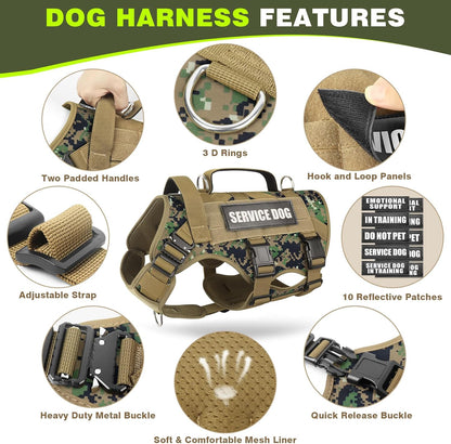 WINSEE Service Dog Vest Harness for Medium Dog, Tactical Working MOLLE Vest with 10 Pet Patches, No Pull Heavy Duty Harness for Training Walking