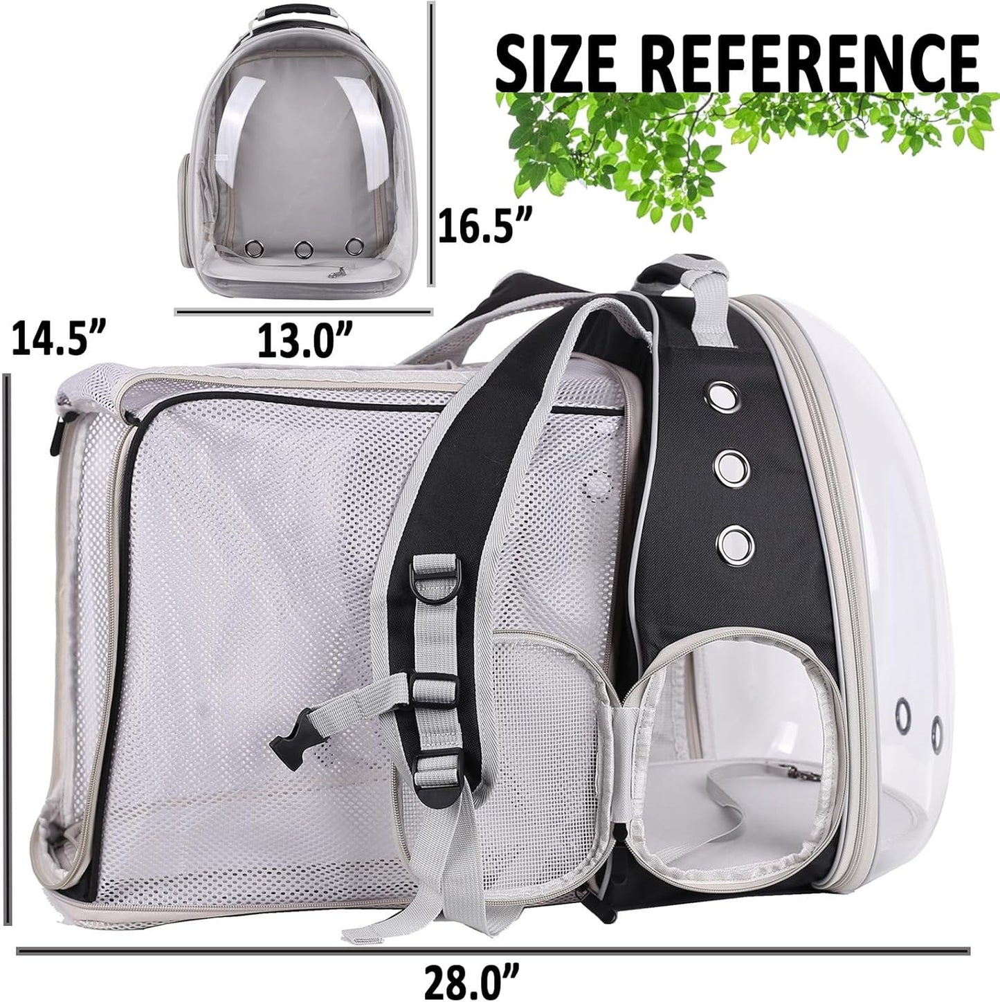 halinfer Dual Extension Pet Backpack Carrier for Large Cat and Small Puppy up to 20 Pounds, Clear Space Capsule Astronaut Transparent Bubble Window Pet Vet Travel Visit Bag