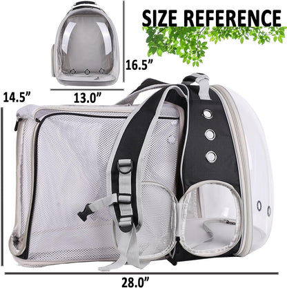 halinfer Dual Extension Pet Backpack Carrier for Large Cat and Small Puppy up to 20 Pounds, Clear Space Capsule Astronaut Transparent Bubble Window Pet Vet Travel Visit Bag