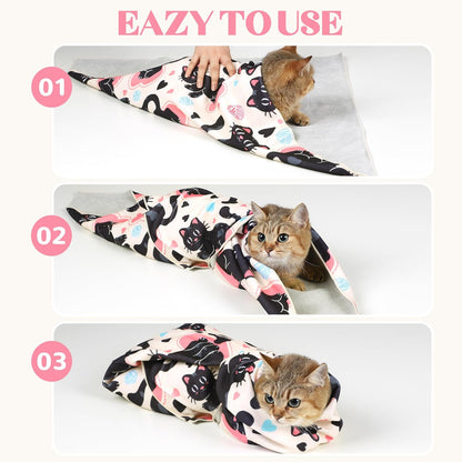 21.7“ Cat Wrap for Cutting Nails Self-Adherent Fabric Cat Wrap for Grooming Cat Restraint for Nail Clipping Anti-Escape Cat Calming Wrap Within 6lbs