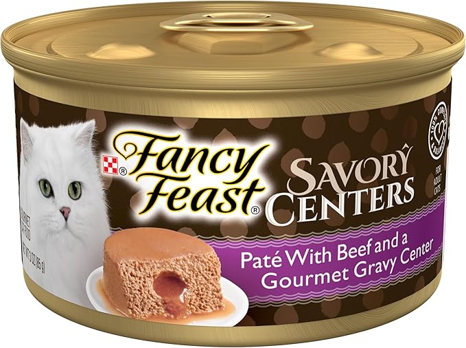 Purina Fancy Feast Savory Centers With Beef Wet Cat Food Pate with Gourmet Gravy Center - (Pack of 24) 3 oz. Cans