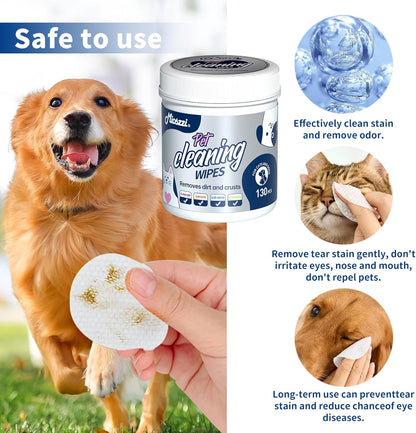 MIOSSZI Pet Cleaning Wipes Bundle, Dog & Cat Grooming Wipes, 160 Count Body Wipes, 130 Count Eye Wipes, Hypoallergenic with Coconut Oil & Aloe Vera for Paws, Face, Fur & Tear Stains
