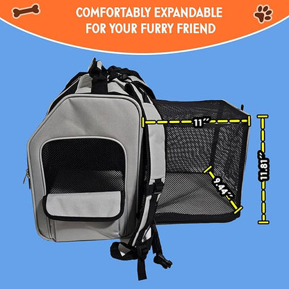 Expandable Pet Backpack Carrier – Dog & Cat Travel Bag with 4-Way Entry, Mesh Windows, Storage Pockets, Secure Zippers, Washable Cushion, Bonus 2 Collapsible Pet Bowls