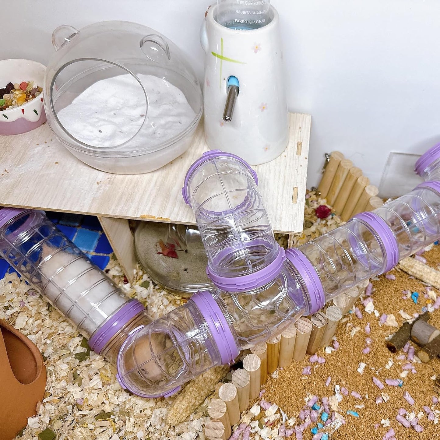 8PCS Hamster Tunnel Tube DIY Assorted Toy Transparent Adventure Pipe Playground Excercise Set for Mouse Syrian Hamster Gerbil (Purple)