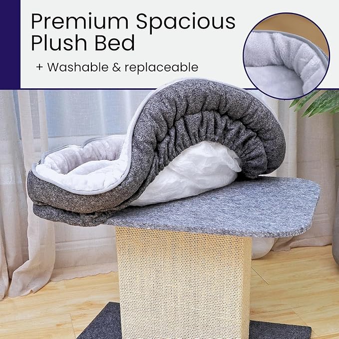 Catry Mellow 2-Level 19" Cat Tree with Large Washable Replaceable Bed, Big Sisal Post, Quick Assembly, Built to Last, Ideal for Small to Large Cats, Grey