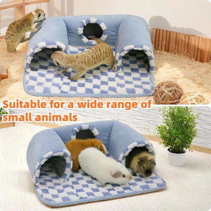 Guinea Pig Hideout Tunnel with Warm Bed for Small Pet 3 Cave Small Animal Tunnel Toy Cages Blue