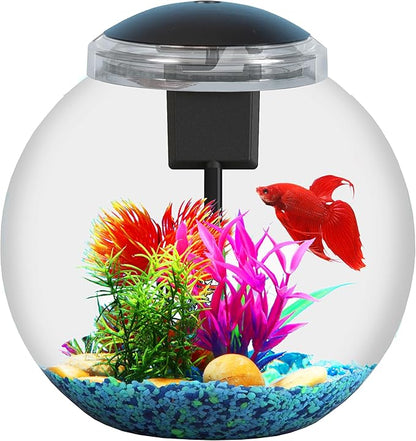 3-Gallon Aquarium Starter Kit, Ideal for Betta Fish and Other Tropical Fish, Includes Power Filter, LED Light, Hood, and Illustrated User Set Up Guide, Impact-Resistant Plastic