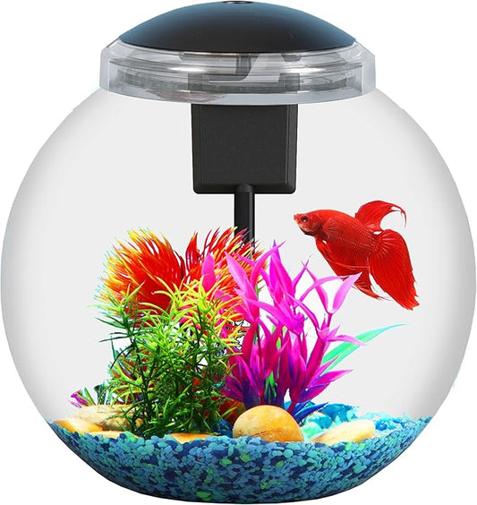 3-Gallon Aquarium Starter Kit, Ideal for Betta Fish and Other Tropical Fish, Includes Power Filter, LED Light, Hood, and Illustrated User Set Up Guide, Impact-Resistant Plastic