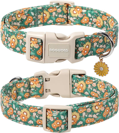 DOGWONG Flower Dog Collar, Fall Sunflower Dog Collars, Adjustable Cute Pet Collars Girl Design Dog Collar for Small Medium Large Dogs
